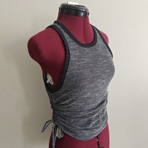 Stanton Women's Crop Racer Tank Top Black Contrasting Trim Ruched Tie Side Small